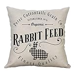 Baumwolle Leinen Kissenbezug Oster Deko Kissenhülle 45x45 cm Frohe Ostern Letter Drucken Dekor Kissenbezüge Osterhasen Muster Kissen Hülle Pillowcase für Zierkissen Dekokissen Sofakissen Couchk