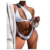 GaTIK Bikini Damen Set Push Up Bademode Zweiteilige Neckholder Bikini Mini Thong Bikini Set Swimming Bathing Split Badeanzug Strandkleidung (Weiß, M)