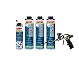 Soudal Sparset 3x Flexifoam Fensterschaum 500ml + Schaumpistole Professionell + Pistolenreinig