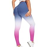 Leggings Damen High-Waist Push-Up Honeycomb-Leggins Blickdicht-Anti-Cellulite Leggins Scrunch Butt Po Lifting Sporthose Yogahose Bauchkontrolle Lange Leggings Für Gym Yoga Sport F