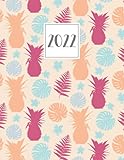 2022: Daily Diary A4 Day on a Page Per Day to View | Lined Writing Journal Full DO1P Planner | Colourful Pink & Peach Tropical Pineapples & L