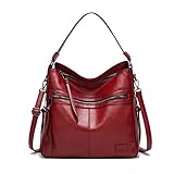 Damen-Lederhandtasche, große Designer-Tragetasche, mehrere Taschen, Designer-Geldbörsen, Cross-Body-Arbeits-Schultertasche, Stil 1 rot, 33,02 cm,