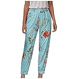 Mode Frauen Printed Harem Pants Casual Pants Floral Lose Hosen Kordelzughosen Bequeme einfarbige Damen Hose mit weitem Bein Frühling Herbst Hose mit weitem Bein Lose Bequeme dünne Lang S