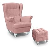 Ohrensessel Wohnzimmer-Sessel Relax-Sessel Loungesessel Armsessel mit Hocker - Stanford (Rosa)