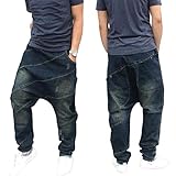 VooZuGn Jeans Herren Denim Haremshose Loose Oversized Crotch Jeans Herren Hip-Hop Flying Squirrel J