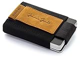 JAIMIE JACOBS Nano Boy Mini Wallet, Mini Geldbörse aus Textil, Kleiner Geldbeutel, Slim Wallet mit Zugband Kartenhalter, Mini-Portmonee, Kartenetui für Herren und Damen (Büffelleder Hellbraun)