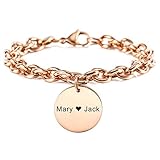 MeMeDIY Personalisierte Armband Gravur Namen Angepasst für Frauen Mädchen Edelstahl Einstellbare Knöchel Kabel Kette Link Brautjungfer Geschenke Bester Freund Armbänder (Roségold Farbe)