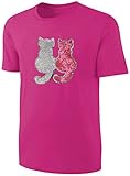 Mädchen T-Shirt Wende Pailletten Katzen Streichel Shirt Pink Größe 140