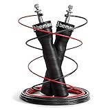 Springseil Speed Rope mit Trainings-eBook + Ersatzkabel | 2 verstellbare Stahlseile, Profi Kugellager, Anti-Rutsch Griffe | Workout, Profi Sport, Boxen, Training, RPM | Erwachsene Damen Herren Kinder…