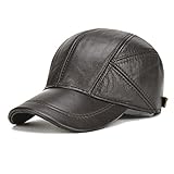 Donggu Herren verstellbare Leder Baseballkappe Ohrenklappe Hut Outdoor Trucker Hut Visier Hut, dunkelbraun, Einheitsgröß