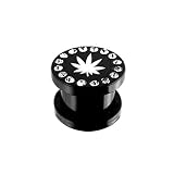 10MM Multi Crystal Stein rund um Laser Schneiden Marihuana Blatt Logo schwarz Acryl Ohr Messgerät Flesh T