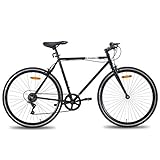 Hiland Hybrid Bike Cityräder Urban Pendlerfahrrad für Männer 700C Räder mit Einzelgeschwindigkeit Single-Speed Schwarz 580MM