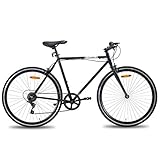 Hiland Hybrid Bike Cityräder Urban Pendlerfahrrad für Männer 700C Räder mit Einzelgeschwindigkeit Single-Speed Schwarz 580MM