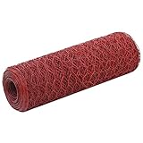 Susany 25x0,5 m Maschendraht Drahtzaun Gitterzaun Wildzaun Metall Gartenzaun, Sechseckig Rot, Stahl mit PVC-Beschichtung
