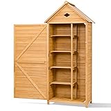 GOPLUS Gerätehaus Gartenhaus Geräteschuppen Geräteschrank Gartenschrank Gartenschuppen,Hellbraun, aus Holz, 70 x 35,5 x 176