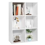 Bücherregal Regal mit 6 Fächern Büroregal Standregal Raumteiler Aktenregal für Wohnzimmer Schlafzimmer Büro 65,5 x 29,5 x 97 cm weiß