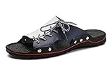 URVIP Herren Gleiten Sandalen Strand Pantoffeln Laced Pantoffeln Schuhe Indoor and Outdoor Weiß-Schwarz 40.5 EU