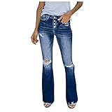 Eaylis Tops Damen Lässige Zerrissene Hosen Y2k Streetwear High Waist Jeans mit weitem Bein Denim Pants, Frauen Skinny-Leg Jeans gerader Schnitt Straight bis Übergrösse Stretch Hohe Taille J