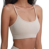 Damen Sexy Niedriger Rücken Sport BH Longline Wirefree Gepolstert Yoga BH Crop Top für Workout, aprikose, M