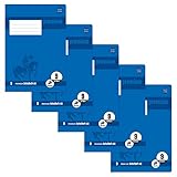 Staufen Premium Schulheft - DIN A5, Lineatur 7 (7mm kariert), 32 Blatt, 90g/m² Premium Papier, 3 verschiedene Motive (keine Auswahl möglich), 5 Stück