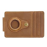 Vmokki Kartenetui für AirTag Echtes Leder mit RFID Schutz Flaches Design Vintage Geldbörse Damen Herren (Braun)