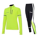 Airtracks Winter Funktions Laufset Pro - Thermo Laufhose Lang + Thermo Laufshirt Langarm - Atmungsaktiv - Reflektoren (Neon, XXL)