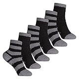 Footstar Kinder Kuschelsocken (6 Paar) - Plüschsocken mit Antirutsch-Sohle - Schwarz 23-26