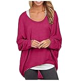 Damen Asymmetrisch Lose Pullover Rundhals Langarmshirt Sweatshirt Spitze Top Oberteil Langarmshirts Blusen Herbst Winter Sexy Lässig Einfarbig Brief Drucken V-Ausschnitt Button Casual Einfarbig