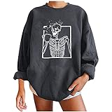 IKFIVQD 2021 Halloween-Sweatshirt, langärmelig, mit Totenkopf, lässiger Rundhalsausschnitt, Kürbis, übergroß