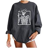 IKFIVQD 2021 Halloween-Sweatshirt, langärmelig, mit Totenkopf, lässiger Rundhalsausschnitt, Kürbis, übergroß