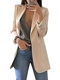 Minetom Damen Elegant Langarm Blazer Sakko Einfarbig Slim Fit Revers Geschäft Büro Jacke Kurz Mantel Anzüge Bolero mit Tasche A Aprikose DE 38