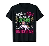 Just A Girl Who Runs On Jesus And Unicorns Christian Lover T-S