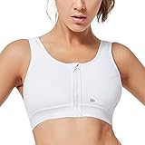 Yvette Damen Starker Halt Vorderverschluss Sport BH Breite Träger Ohne Polsterung für Joggen Yoga Fitness, Weiß, 75C