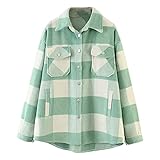 AFFGEQA Strickjacke Damen Karojacke Einreihig Langarm Mittellanger Wollmantel Sportjacke Windbreaker Leicht Softshelljacke für Herbst W