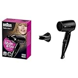 Braun Satin Hair 1 Style&Go Haartrockner, Föhn mit Stylingdüse, klappbar, HD130, schw