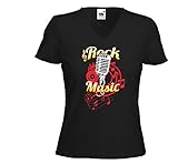 Rockabilly Damen T-Shirt Rock Music Biker Mikrofon Hot Rod Vintage Gr.XXL