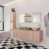 11-TLG. Badmöbel-Set mit Waschbecken und Wasserhahn, Badmöbel-Set, komplettem Zubehör Ohne Waschbecken, Badezimmermöbel Waschtisch Badmöbelset, Beig