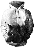 OLIPHEE Jungen Kapuzenpullover 3D Druck Hoodies Pullover mit Kapuze Hip Hop Weihnachten Sweatshirts Kapuzenpulli Schwarz Weiß Wolf S/M