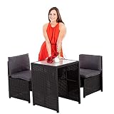 Raburg Balkonmöbel Set HANNAH in SCHIEFER-SCHWARZ - gehärtete Glasplatte - 3-teiliges Premium Set, kompakt & robust aus Stahl & Polyrattan, inkl. bequemen Polster für Balkon, Terrasse & G