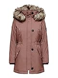 ONLY Damen Winter-Jacke OnlIris einfarbiger Parka Mantel Fellkapuze Winter, Farbe:Rosa, Größe:L