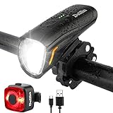 Deilin Upgraded LED Fahrradlicht Set, bis zu 70 Lux Fahrradlampe, Zugelassen USB Aufladbar Fahrradbeleuchtung, IPX5 Wasserdicht Fahrradlicht Vorne Frontlicht& Rücklicht S
