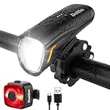 Deilin Upgraded LED Fahrradlicht Set, bis zu 70 Lux Fahrradlampe, Zugelassen USB Aufladbar Fahrradbeleuchtung, IPX5 Wasserdicht Fahrradlicht Vorne Frontlicht& Rücklicht S