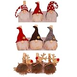 PRETYZOOM 9 Stücke Mini Holzklammern Tomte Gnom Holz Clips Wichtel Rentier Figur Kleine Holz Wäscheklammern Zierklammern Basteln Klammern Foto Clips für Weihnachten Fotowand Geschenktü