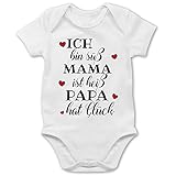 Shirtracer Statement Sprüche Baby - Ich Bin süß - Mama ist heiß - Papa hat Glück - Herzen - schwarz - 1/3 Monate - Weiß - Spruch - BZ10 - Baby Body Kurzarm für Jungen und M