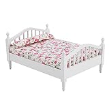 Atyhao Miniatur Puppenhaus Bett, Puppen Haus Möbel Queen Bett Puppenhaus Möbel Schlafzimmer Set Puppenhaus Zubehör Blumen Muster Mini Möbel Doppelb