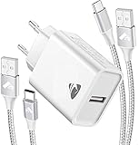 Aioneus USB Ladegerät 20W mit USB Typ C Ladekabel(1M+2M,2PACK) USB Netzteile Ladeadapter Wandladegerät für Samsung Galaxy S21 S20 FE S10 S9 S8 A41 A51 A71, Huawei P30 P20,HTC,OnePlus,LG,Sony-Weiß