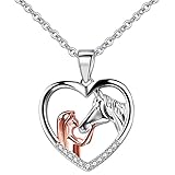 Silver Girl and Horse Pendant Necklace for Girls, 2021 Kiss Horse 925 Sterling Silver Necklace Girl Kissing Horse Necklace, Birthday Gifts for Horse L