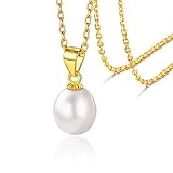 Damen Halskette Anhänger Süßwasserperlen Zuchtperle Schmuck Kette oder Halskette in 925 Sterling Silber 18K Vergoldet Perlen Anhänger für D
