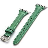 XIALEY Dünne Riemen Kompatibel Mit Apple Watch Series 7/6/5/4/3/2/1, Schlankes Leder-Ersatzband Sport-Armband Uhrenarmband Kompatibel Mit Iwatch,Green 3,42mm/44mm/45