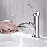 Auralum Wasserhahn Waschbeckenarmatur Bad Armatur Waschbecken mit herausziehbarer Brause, Badarmatur Waschtisch-Einhebelmischer Mischbatterie Waschtischarmatur für B